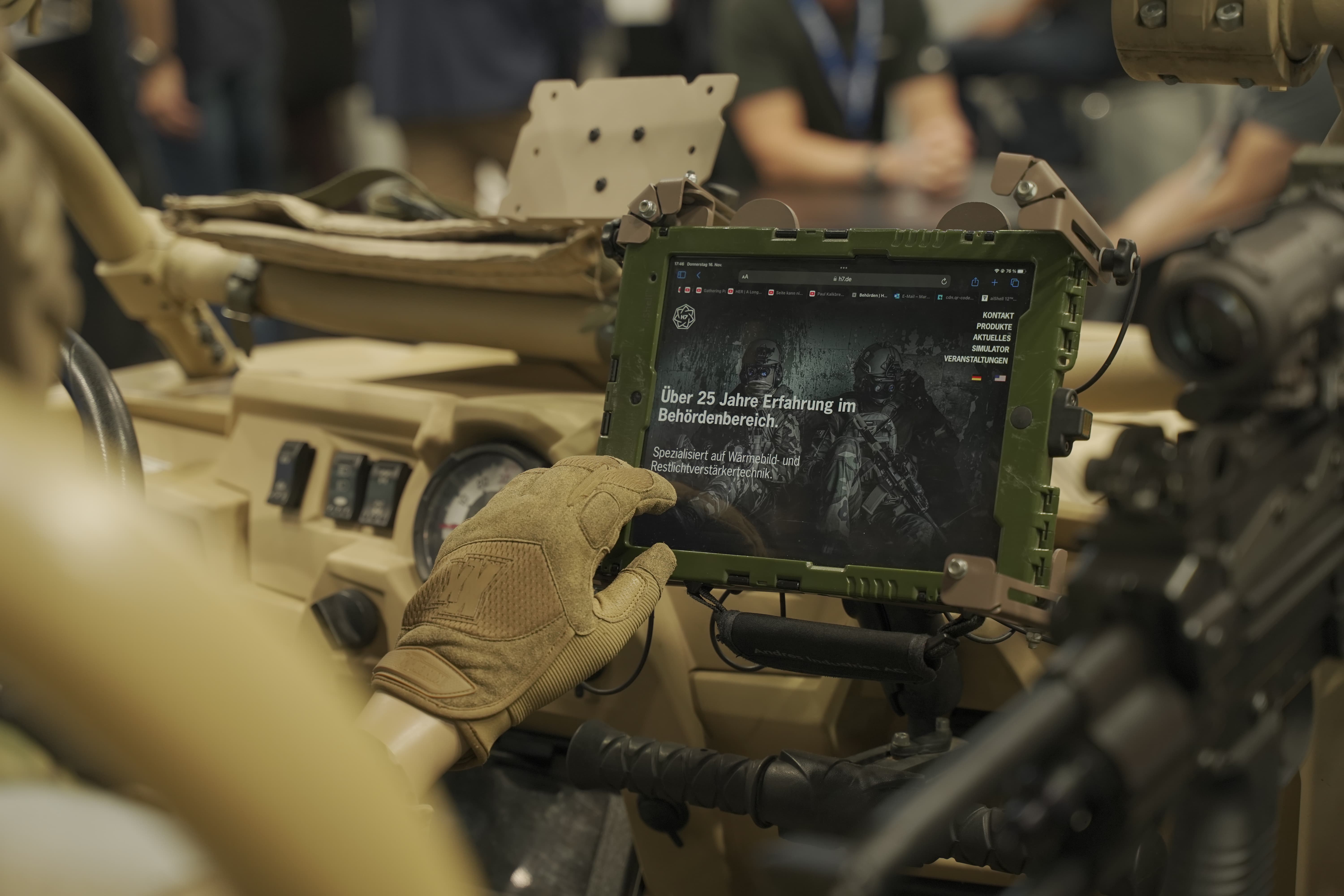 h7 homepage in rugged ipad case in military truck