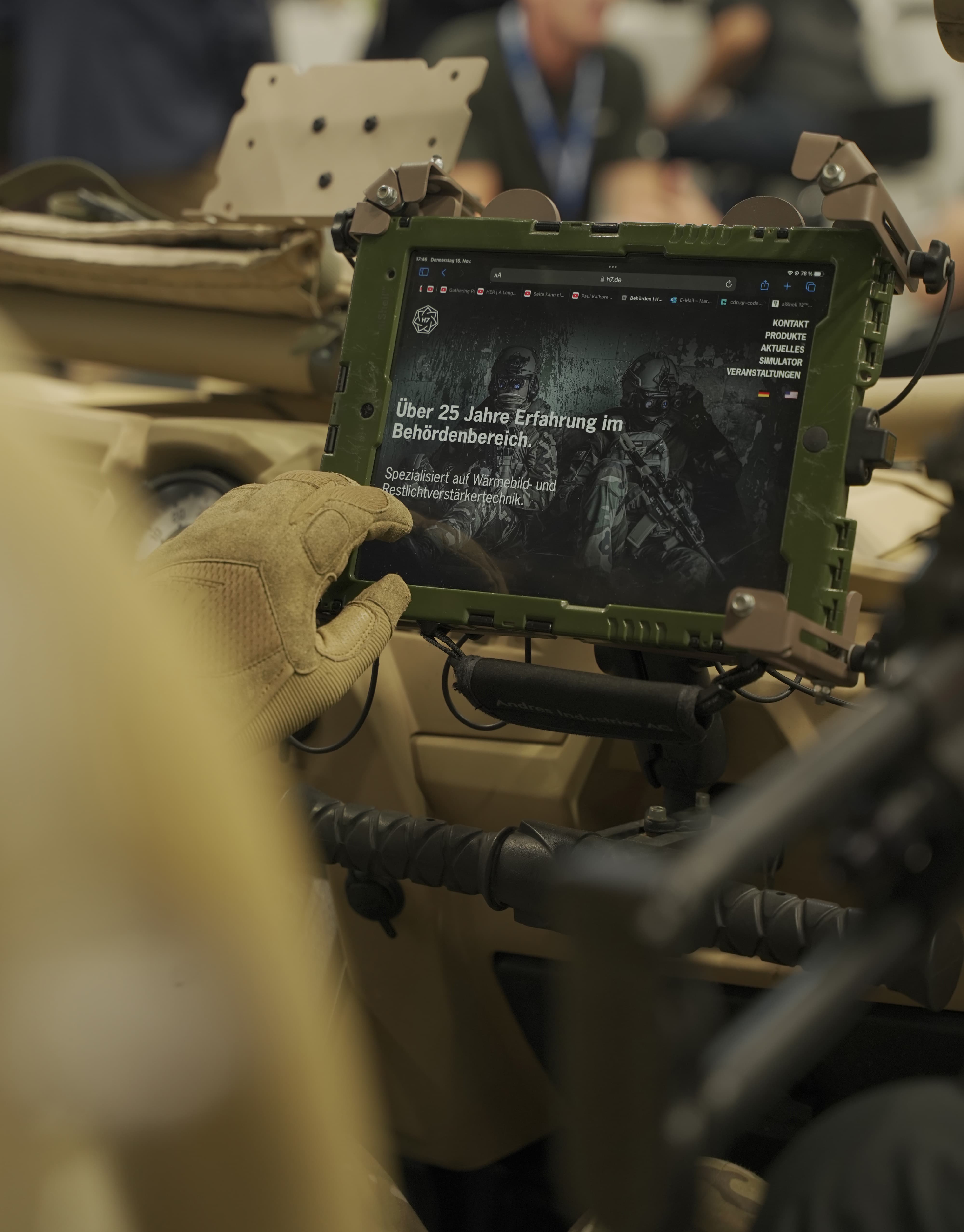 h7 homepage in rugged ipad case in military truck