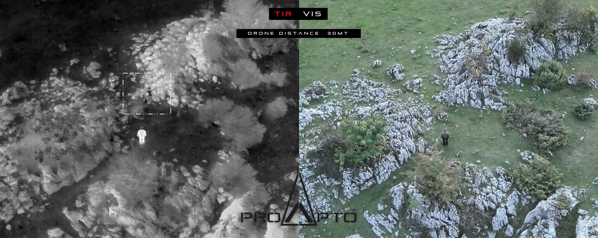 ProApto thermal camouflage — TIR vs VIS natural terrain